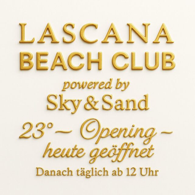 Wir öffnen die Tore!
Nach 30 Tagen voller Schweiß, Herzblut und unzähliger schöner Details ist es endlich soweit: Der Lascana Beach Club powered by Sky & Sand ist bereit für euch!
Ein Ort zum Träumen, Entspannen, Feiern – direkt hier, mitten in Hamburg.

Wir haben alles gegeben, um etwas ganz Besonderes für euch zu schaffen:
Neue Designs, tolle Effekte, stylische VIP-Bereiche und die perfekte Kulisse für unvergessliche Sommermomente.

Ab sofort täglich ab 12 Uhr geöffnet!
Und: Firmenveranstaltungen & exklusive Events sind ab sofort buchbar – schreibt uns einfach direkt.

Kommt vorbei, wir freuen uns riesig auf euch!
#LascanaBeachClub #SkyAndSand #BeachVibes #OpeningDay #HamburgSummer #beachclublove